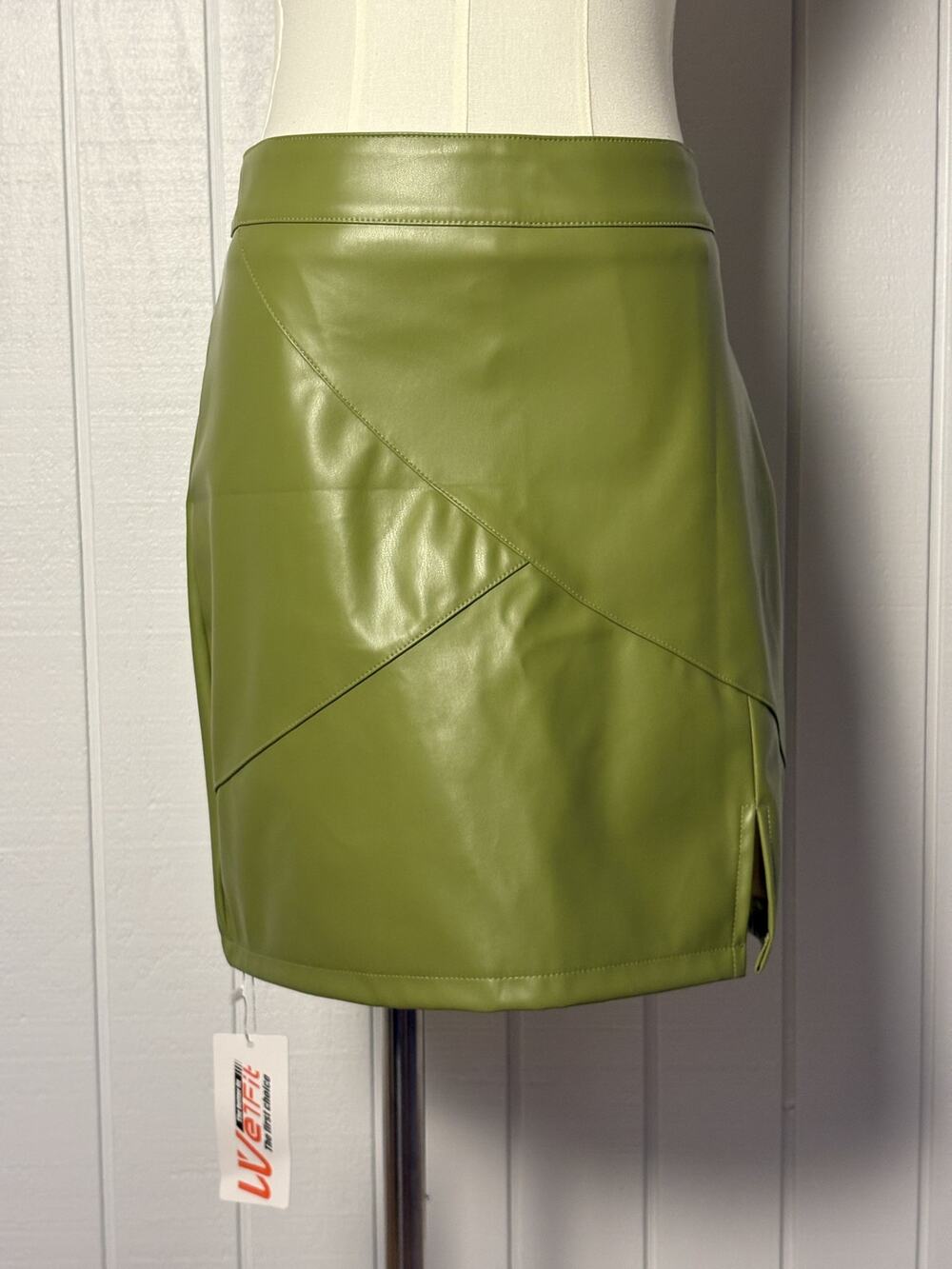 WEFIT Olive Green Faux Leather Mini Skort M NWT Y2K Asymmetrical High Rise